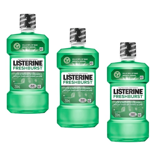 Listerine FreshBurst Antibacterial Mouthwash 250mL Pack of 3