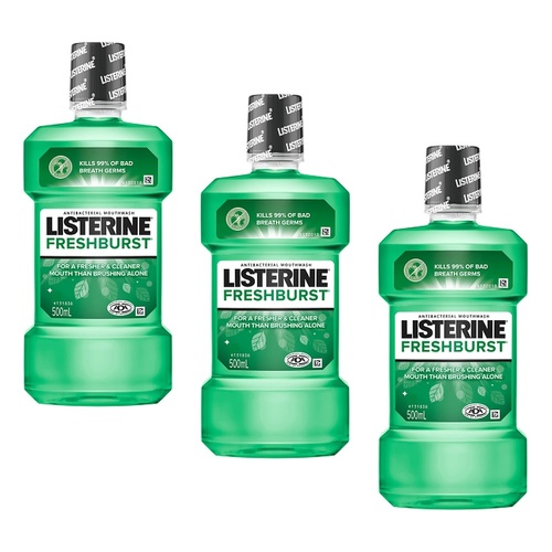 Listerine FreshBurst Antibacterial Mouthwash 500mL Pack of 3
