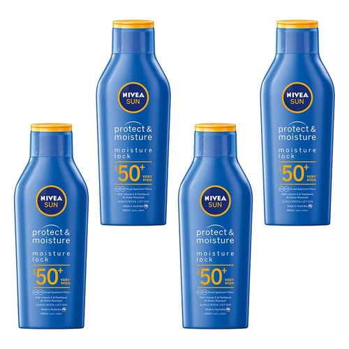 NIVEA Sun Protect & Moisture Lock SPF50+ Sunscreen Lotion 400mL Pack of 4