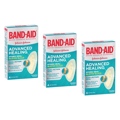 Band-Aid Advanced Healing Hydro Seal Blister Block Gel 4 Pack x 6 Bundle of 3