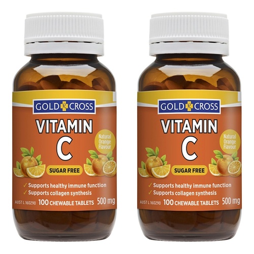 Goldx Vitamin C 500mg Orange Flavour 100 Tablets Pack of 2