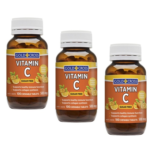 Goldx Vitamin C 500mg Orange Flavour 100 Tablets Pack of 3
