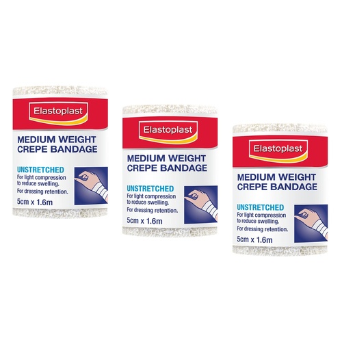 Elastoplast Medium Weight Crepe Bandage 5cm x 1.6m Pack of 3