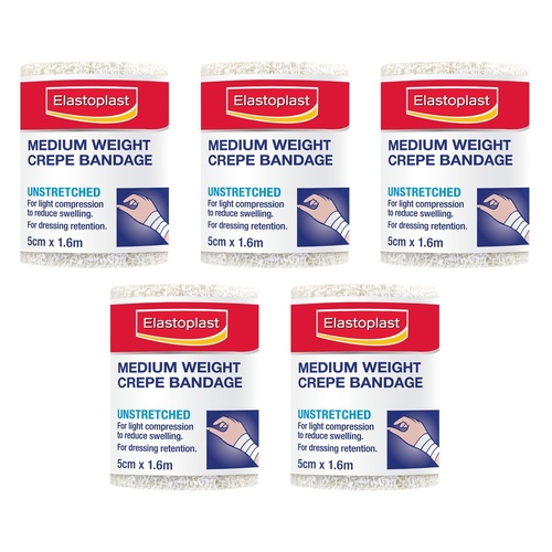 Elastoplast Medium Weight Crepe Bandage 5cm x 1.6m Pack of 5