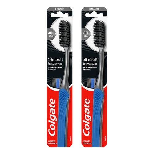 Colgate Slimsoft Charcoal Toothbrush Soft x 12 Bundle of 2