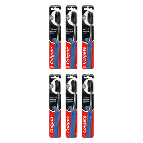 Colgate Slimsoft Charcoal Toothbrush Soft x 12 Bundle of 6