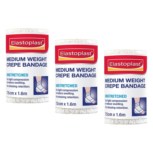Elastoplast Medium Weight Crepe Bandage Unstretched 7.5cm x 1.6m Pack of 3