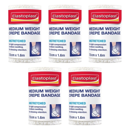 Elastoplast Medium Weight Crepe Bandage Unstretched 7.5cm x 1.6m Pack of 5