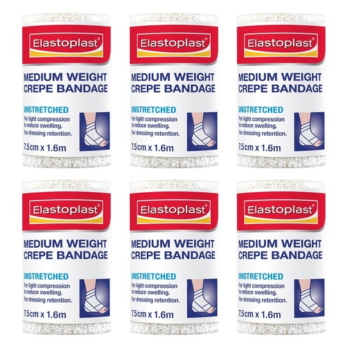 Elastoplast Medium Weight Crepe Bandage Unstretched 7.5cm x 1.6m Pack of 6