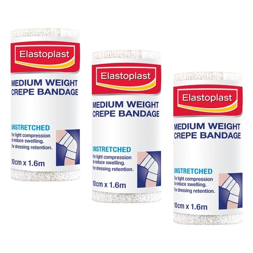 Elastoplast Medium Weight Crepe Bandage 10cm x 1.6m Pack of 3