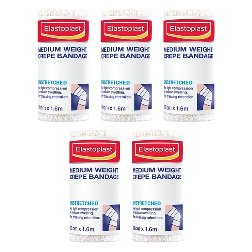 Elastoplast Medium Weight Crepe Bandage 10cm x 1.6m Pack of 5