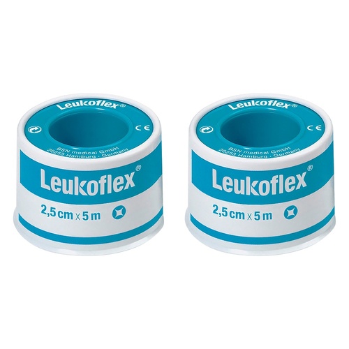 Leuko Leukoflex Low Allergy Adhesive Medical Tape 2.5cm x 5m Pack of 2
