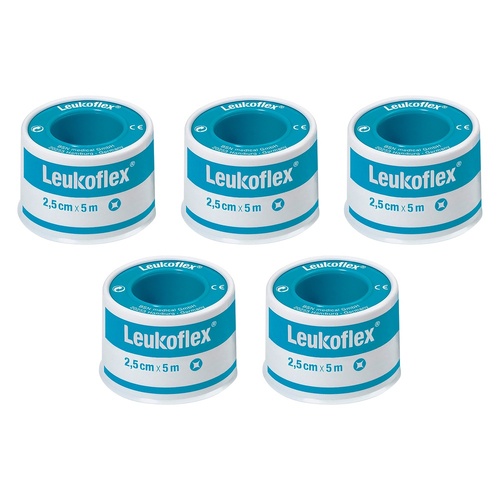 Leuko Leukoflex Low Allergy Adhesive Medical Tape 2.5cm x 5m Pack of 5