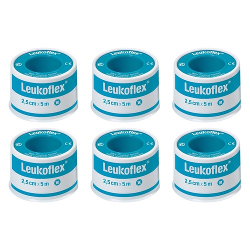 Leuko Leukoflex Low Allergy Adhesive Medical Tape 2.5cm x 5m Pack of 6