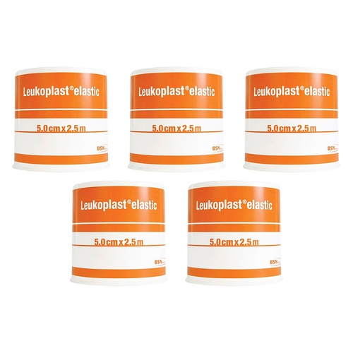 Leukoplast Elastic Zinc Oxide Tape Tan 5cm x 2.5m Pack of 5