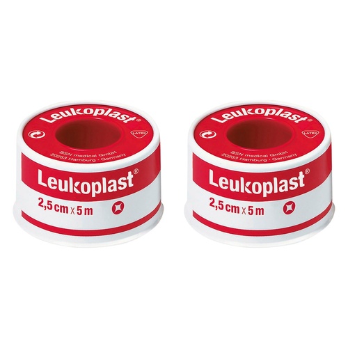 Leuko Leukoplast Normal Tan Zinc Oxide Tape 2.5cm x 5m Pack of 2