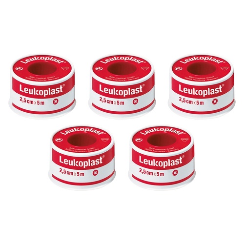 Leuko Leukoplast Normal Tan Zinc Oxide Tape 2.5cm x 5m Pack of 5