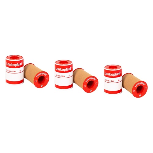 Leuko Leukoplast Standard Plastic Medical Tape Tan 7.5cm x 5m 4 Pack Bundle of 3