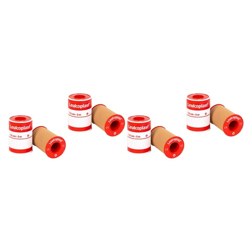 Leuko Leukoplast Standard Plastic Medical Tape Tan 7.5cm x 5m 4 Pack Bundle of 4