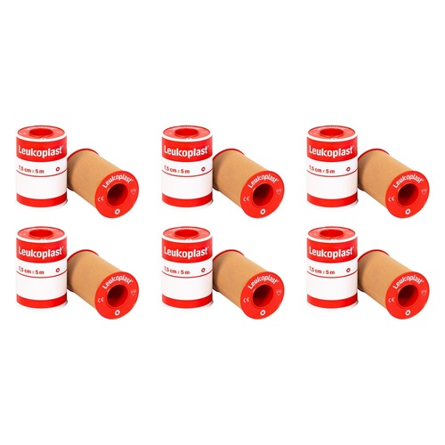Leuko Leukoplast Standard Plastic Medical Tape Tan 7.5cm x 5m 4 Pack Bundle of 6