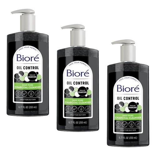 Biore Deep Pore Charcoal Cleanser 200mL Pack of 3