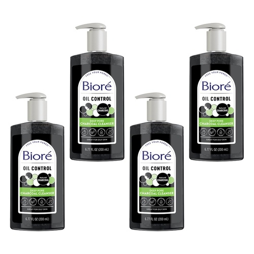 Biore Deep Pore Charcoal Cleanser 200mL Pack of 4