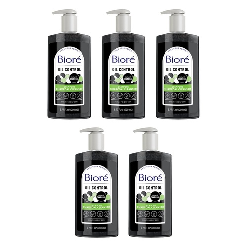 Biore Deep Pore Charcoal Cleanser 200mL Pack of 5