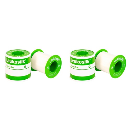 Leukosilk Plastic Snap Ring Tape 5cm x 5m 6 Pack Bundle of 2