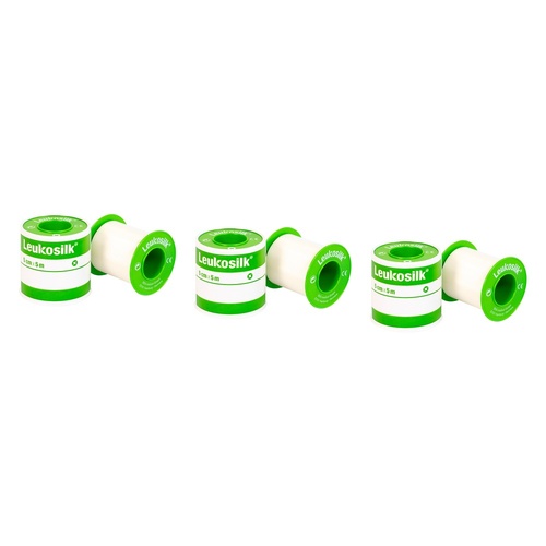 Leukosilk Plastic Snap Ring Tape 5cm x 5m 6 Pack Bundle of 3