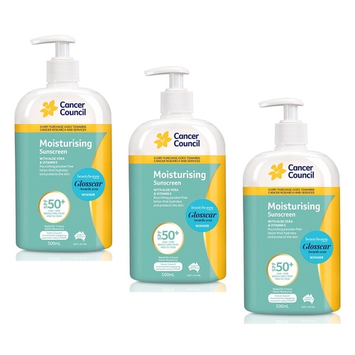 Cancer Council Moisturising Sunscreen SPF 50+ 500mL Pack of 3