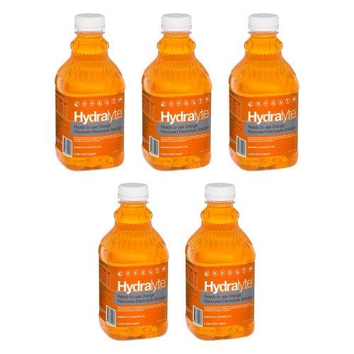 Hydralyte Orange Flavoured Electrolyte Solution 1 L Pack of 5