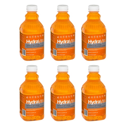 Hydralyte Orange Flavoured Electrolyte Solution 1 L Pack of 6