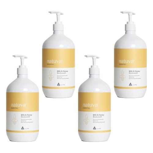 Natuva Body Milk & Honey Body Wash 1 L Pack of 4