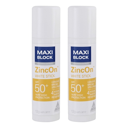 Maxiblock Sun Zinc Stick Clear SPF50+ 12g Pack of 2