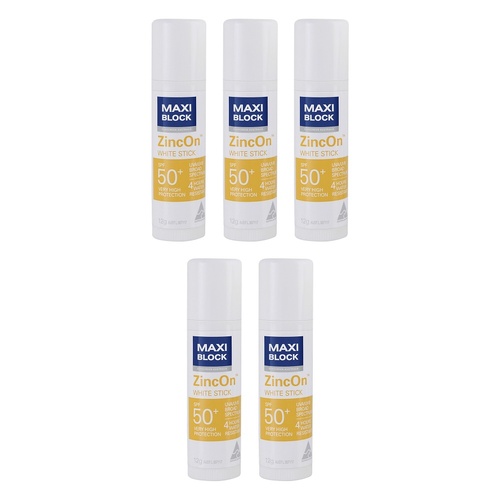 Maxiblock Sun Zinc Stick Clear SPF50+ 12g Pack of 5