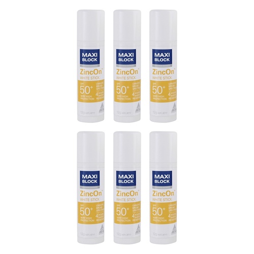 Maxiblock Sun Zinc Stick Clear SPF50+ 12g Pack of 6