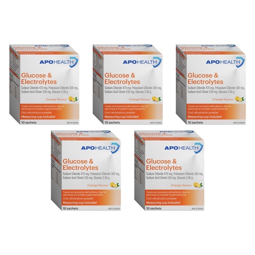 Apohealth Glucose & Electrolytes Orange Flavour 10 Sachets Pack of 5