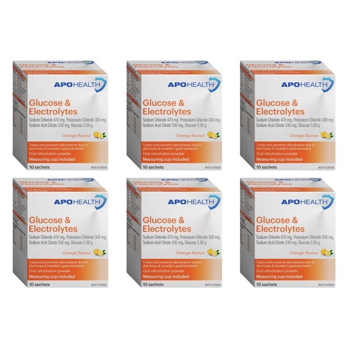 Apohealth Glucose & Electrolytes Orange Flavour 10 Sachets Pack of 6