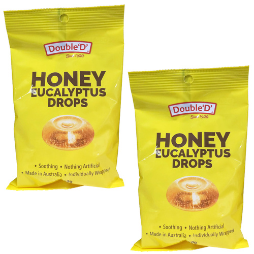 Double D Honey and Eucalyptus Drops 150g Pack of 2 Soothing Throat Drops