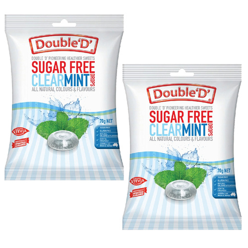 Double D Sugar Free Clear Mint Drops 70g Pack of 2 Individually Wrapped