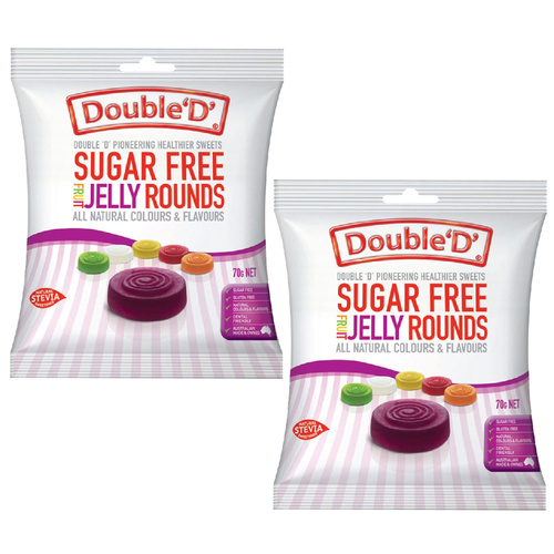 Double D Sugar Free Fruit Jelly Rounds 70g x 2 Pack Gluten Free Dental Friendly