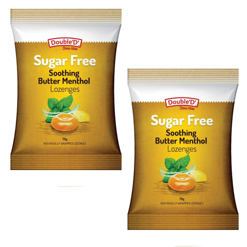 Double D Sugar Free Butter Menthol Lozenges 70g Pack of 2