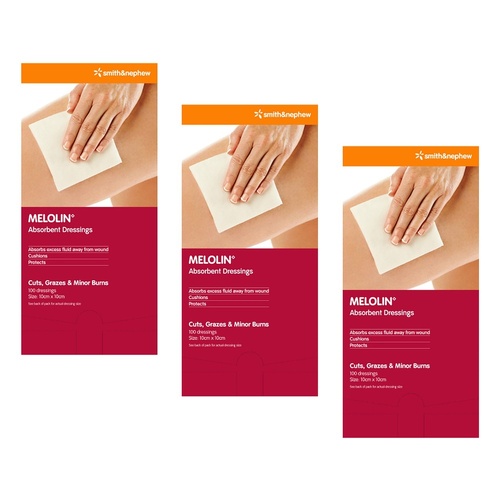 Melolin Absorbent Wound Pad 10cm x 10cm 100 Pack Bundle of 3