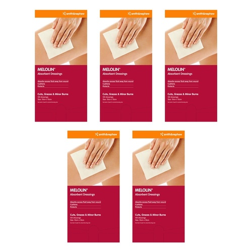 Melolin Absorbent Wound Pad 10cm x 10cm 100 Pack Bundle of 5