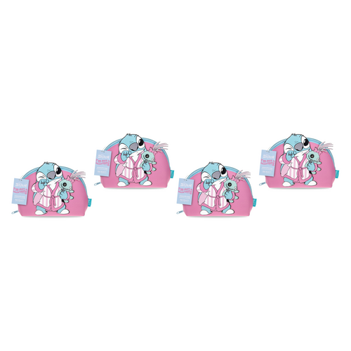 Disney Stitch Pamper Pink Cosmetic Bag Makeup Toiletry Bag Gift Pack of 4
