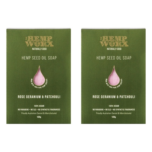 Hemp Worx Rose Geranium & Patchouli Soap 120g Pack of 2