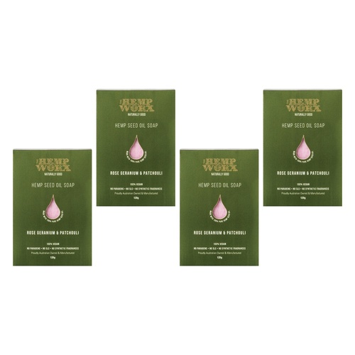 Hemp Worx Rose Geranium & Patchouli Soap 120g Pack of 4