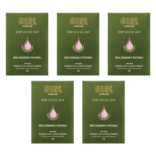 Hemp Worx Rose Geranium & Patchouli Soap 120g Pack of 5