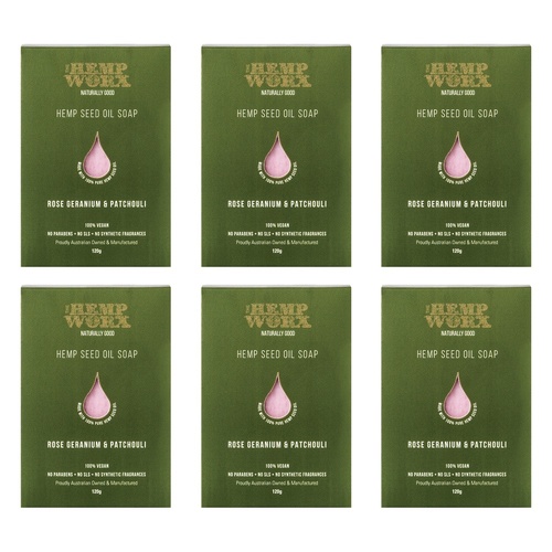 Hemp Worx Rose Geranium & Patchouli Soap 120g Pack of 6
