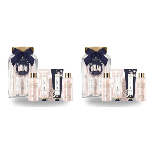 Luxury Bathing Co Velvet Rose & Peony Ultimate Gift Set Jar with Body Puff Bundle of 2
